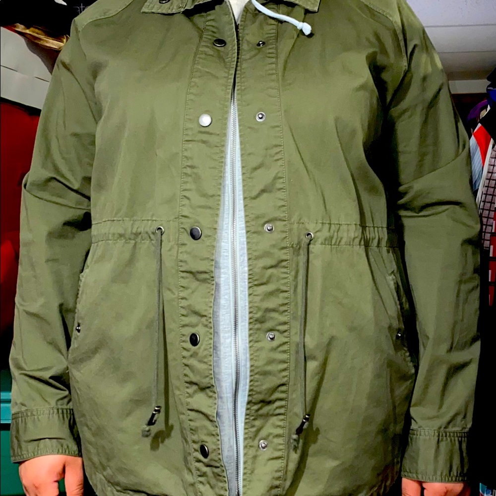 Spring coat with hoodie attached